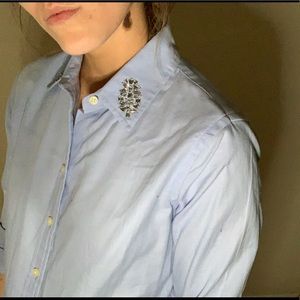Blue dress shirt with embroidery